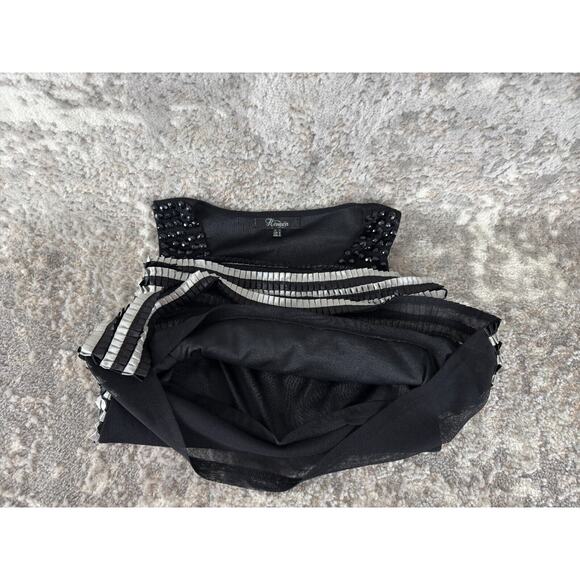 Heaven Sz 8 Beaded Sleeveless Stripes Sheath Knee Length Dress Black Silver Mesh - Picture 9 of 11